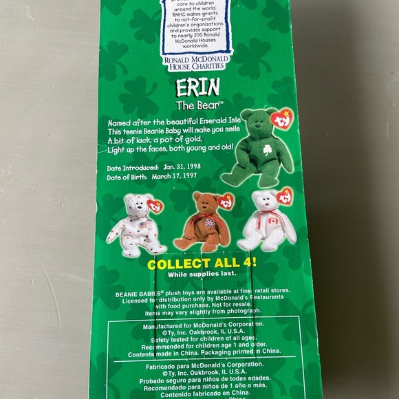 Erin The Bear-McDonald's Ty Beanie Baby With Rare Errors 1997 - Picture 3 of 9